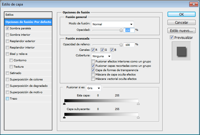 Ventana de configuración de estilos.