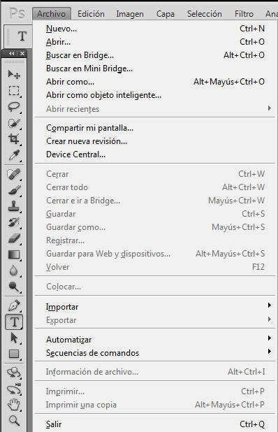 Vista, Panel de Archivo del Photoshop